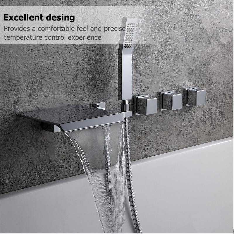 Kaiping sanitary industry 5 holes bathroom fittings led changing light waterfall bathtub faucet