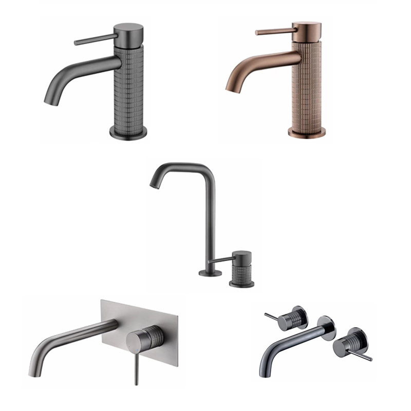 Solid basin brass faucet concealed wall mounted robinet lavabo mural wall-mount sink bidet knurled mixer taps