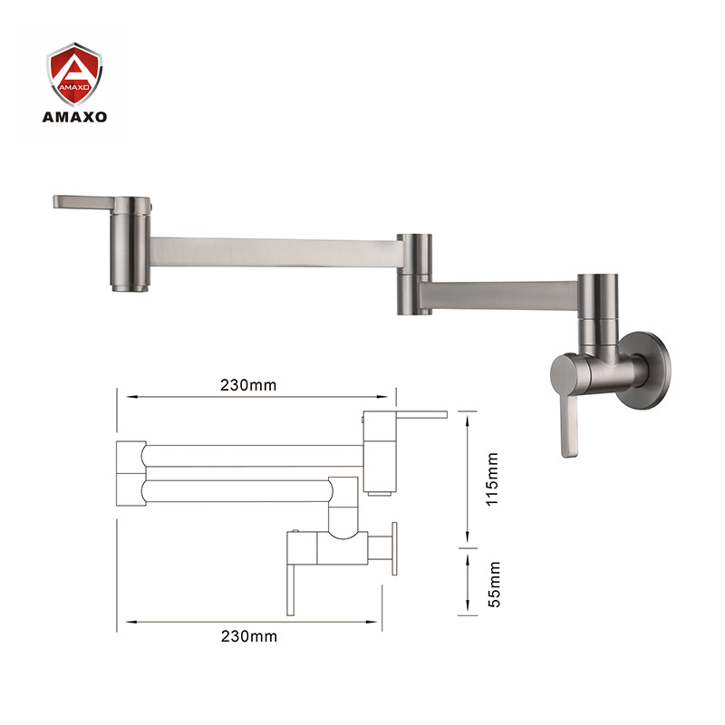 AMAXO New Design Foldable Double Joint Kitchen Tub Stretchable Two Lever Pot Filler Faucet