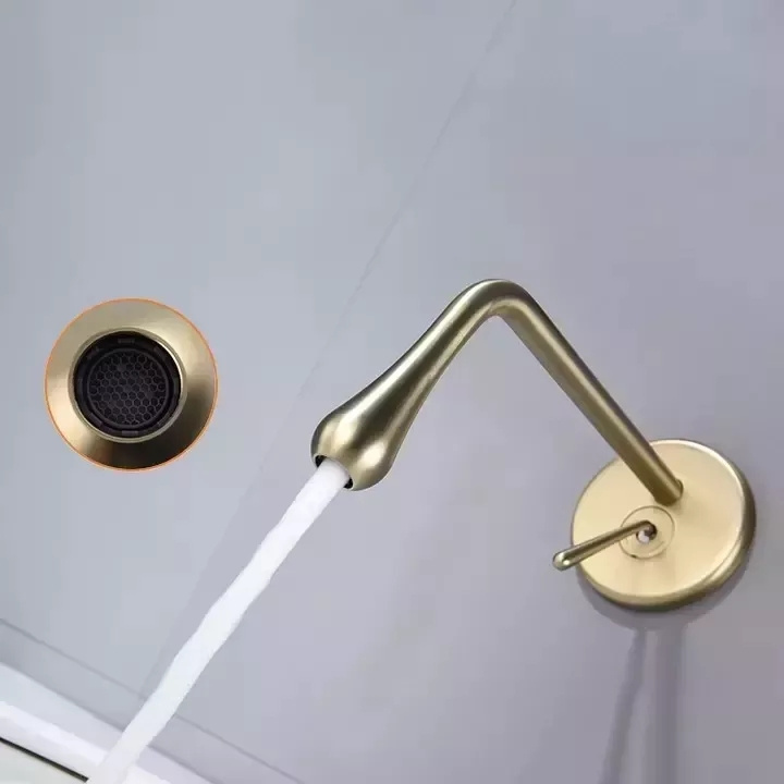 AMAXO Brushed Golden Sink Water Tap Wall Mounted Basin Mixer Faucet