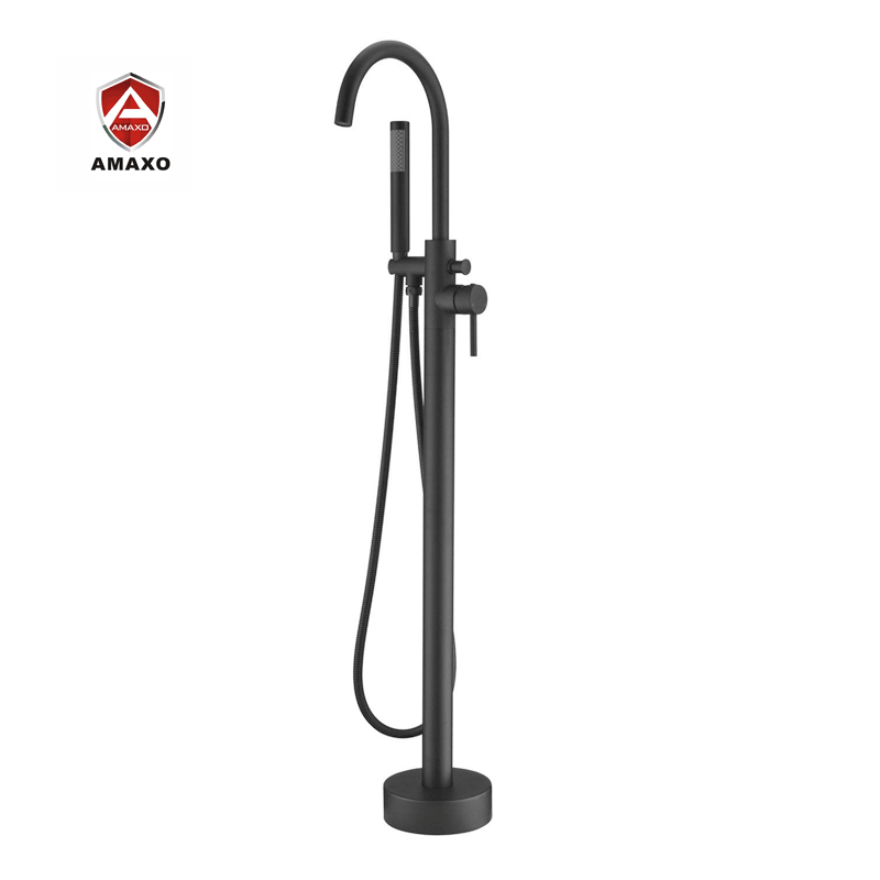 AMAXO Freestanding Bathtub Faucet Brushed Nickel Floor Stand Brass Single Handle Bathroom Faucet with Hand Shower