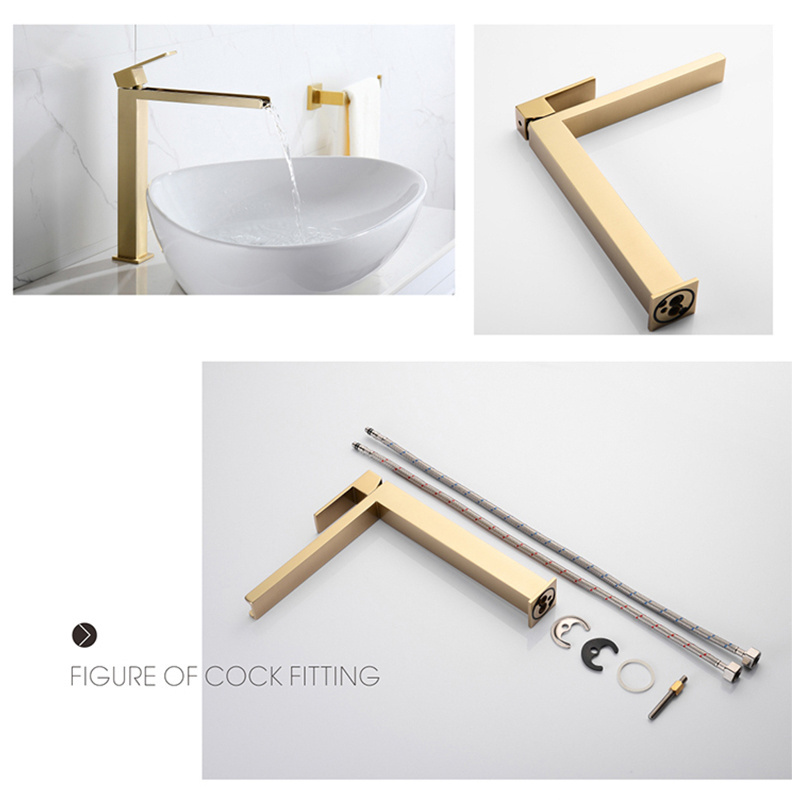 Basin faucet Health brass brush gold Waterfall Vanity Sink Basin Lead Free Water Faucet Parts bathroom sinks faucets