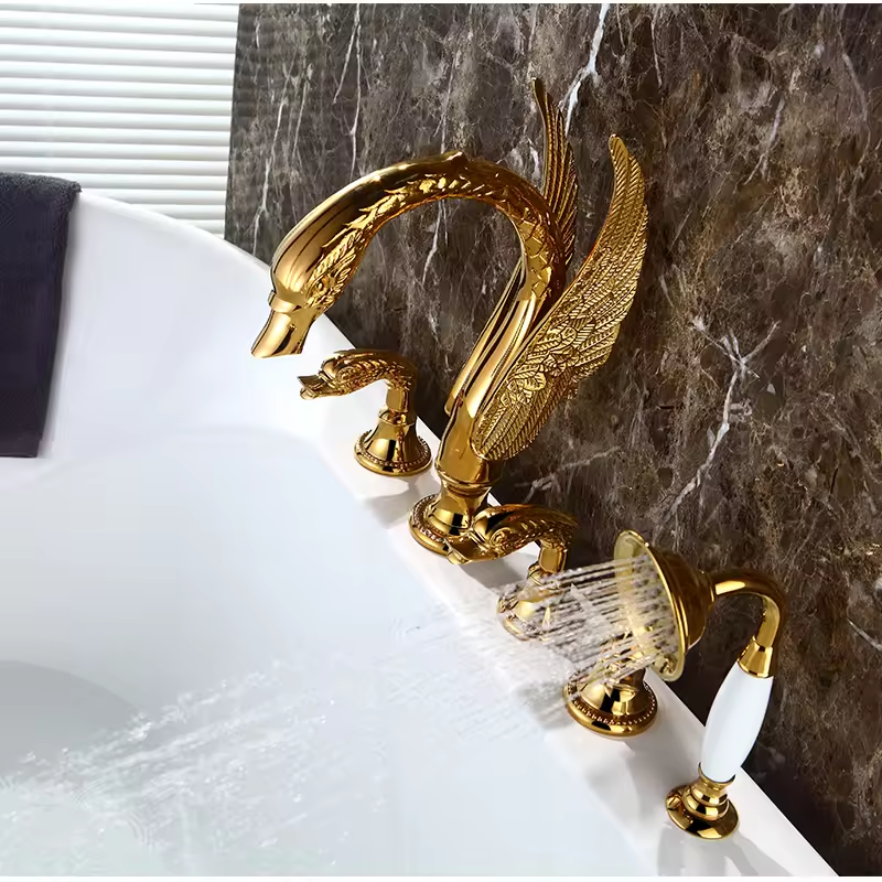 Swan Bathtub Deck Mounting Bathroom Bath Taps Antique Claw Foot Tub Faucet with Shower