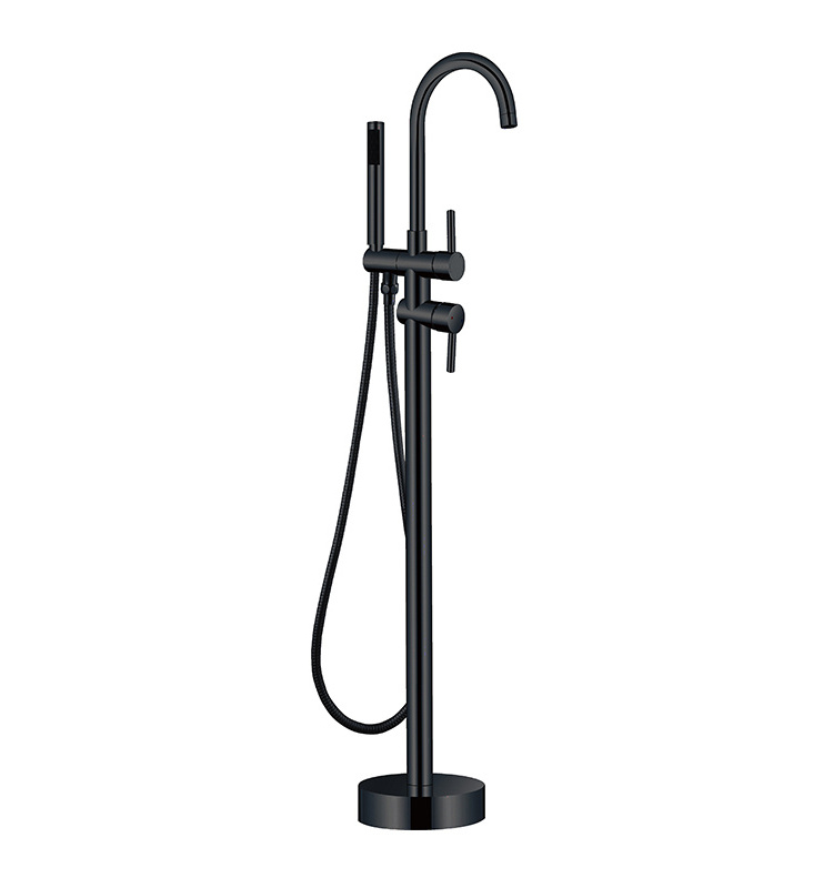 Brass Matte Black Floor Stand Bathtub Shower Mixer Floor Mounted Freestanding Bathroom Bathtub Faucet Set