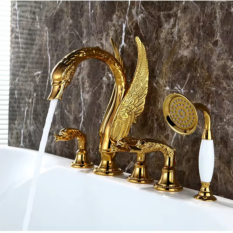 Swan Bathtub Deck Mounting Bathroom Bath Taps Antique Claw Foot Tub Faucet with Shower