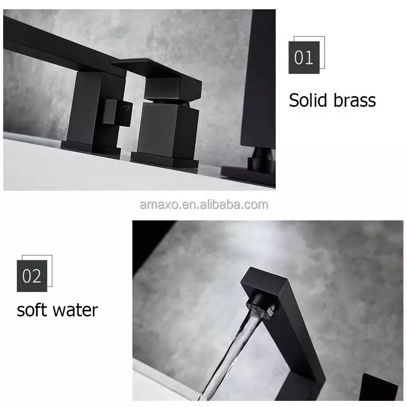 Roman Tub Faucet with HandHeld Shower Matte Black Bathtub Faucet Waterfall Tub  with Sprayer 3-Holes  Faucet Set