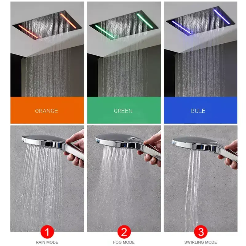 High Quality LED Mixer Shower Set Multi Functional Rainfall Bathroom Faucet Set Large Flow Thermostatic Shower Faucet