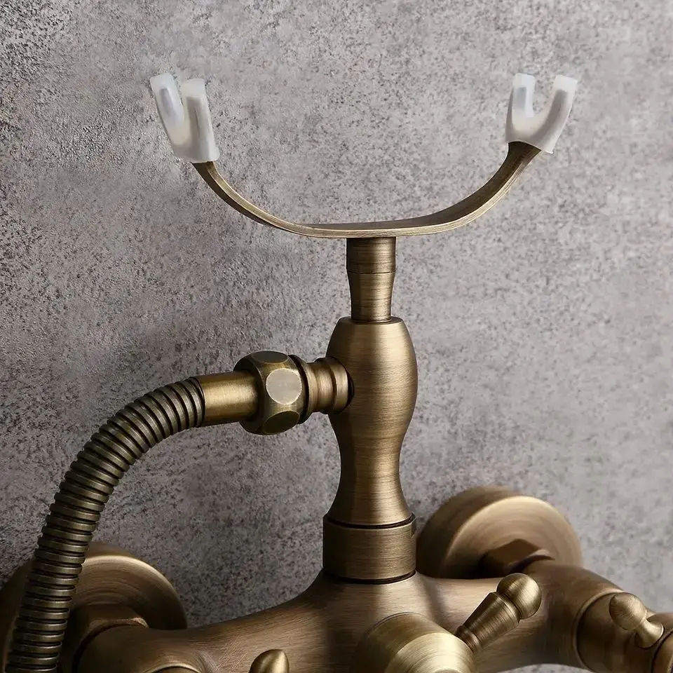 Aida  Clawfoot Hot & Cold Water Antique Brass Main Body Wall Mounted Bathtub Faucet with Hand Shower