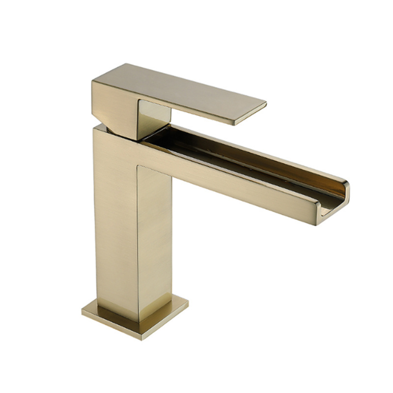 Basin faucet Health brass brush gold Waterfall Vanity Sink Basin Lead Free Water Faucet Parts bathroom sinks faucets