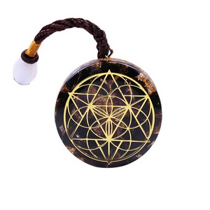 Orgonite Black Obsidian Sacred Geometry Pendant Wholesale Orgonite Products for sale Gemstone Slices From Amayra Crystal Exports