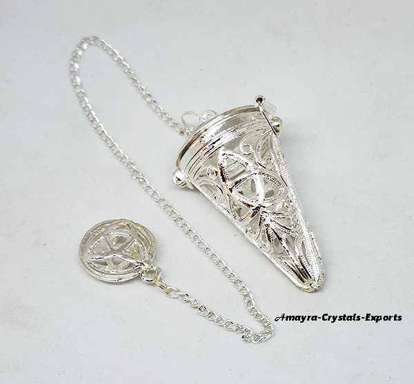 Latest Beautiful Silver Egyptian Karnak Metal Pendulums Dowsing Pendulum at reasonable price Buy from Amayra Crystals Exportss