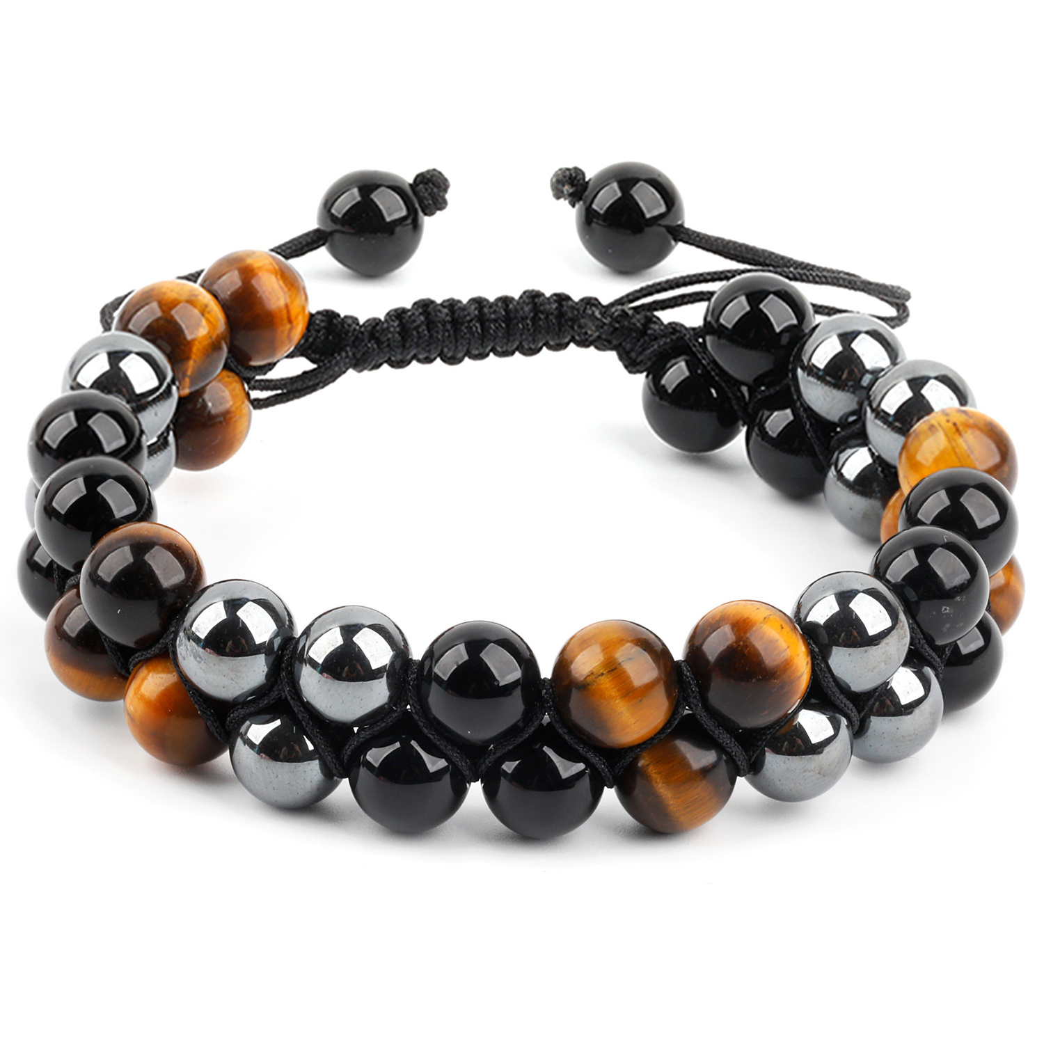 Mens Hematite Bracelet , 8mm Black Obsidian Crystal Tiger Eye Beaded Anxiety Bracelets for Women