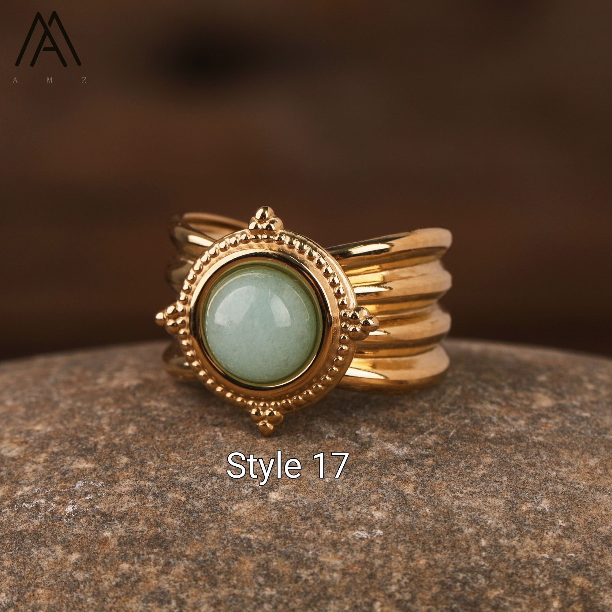 Stainless Steel Rings for Women Vintage Natural Stone Ring Turquoise Charms Man Female Jewelry