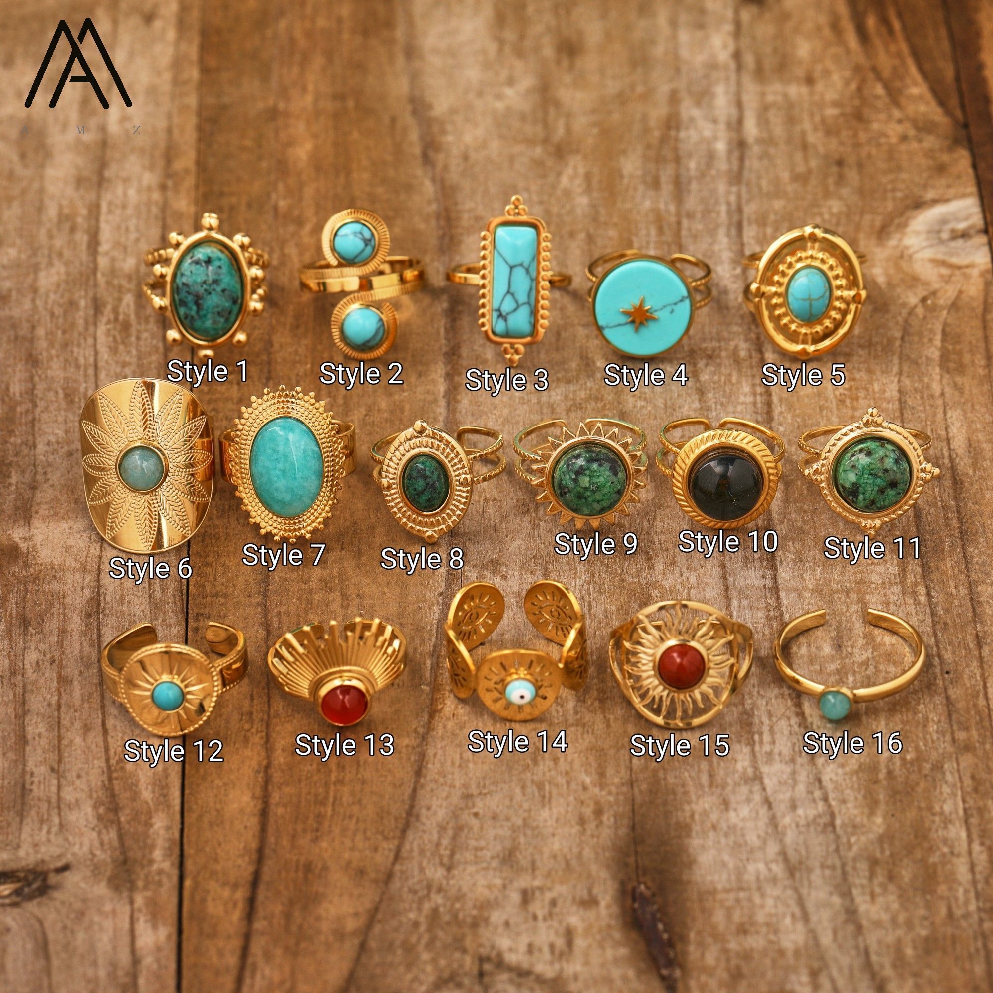 Stainless Steel Rings for Women Vintage Natural Stone Ring Turquoise Charms Man Female Jewelry