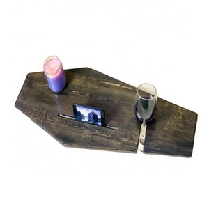 Coffin Shaped Bathtub Tray Rack with Glass Candle Holder Spooky Gothic Halloween Plaque Bathroom Home Decor