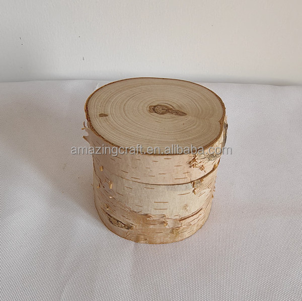 Wholesale Wood Slice Disc Birch Poplar Fir Wood Log with Bark Ready for Laser Engrave Image