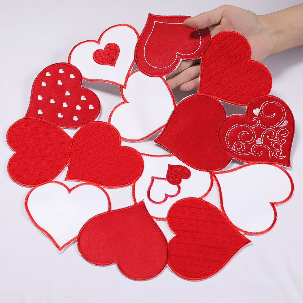 OWENIE Valentine's Day table decoration red heart love shape embroidery table place mat