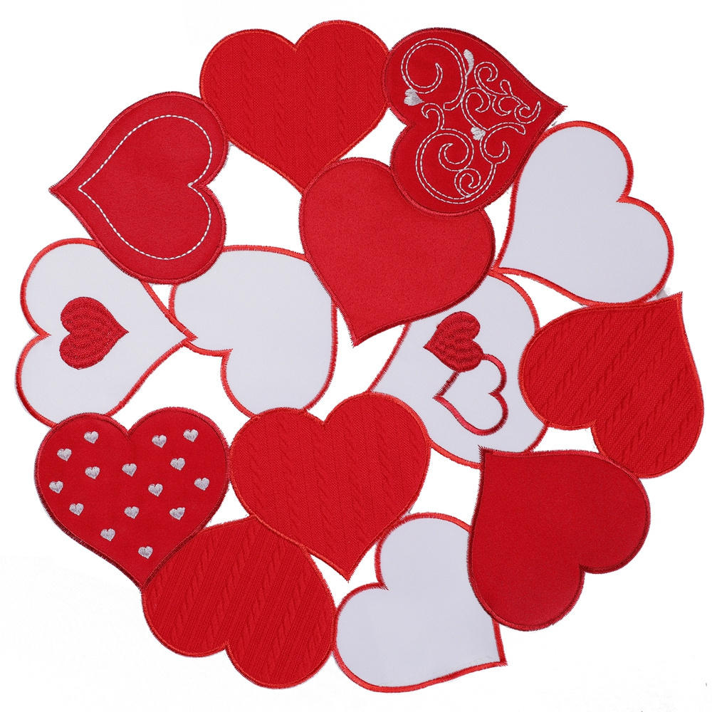 OWENIE Valentine's Day table decoration red heart love shape embroidery table place mat