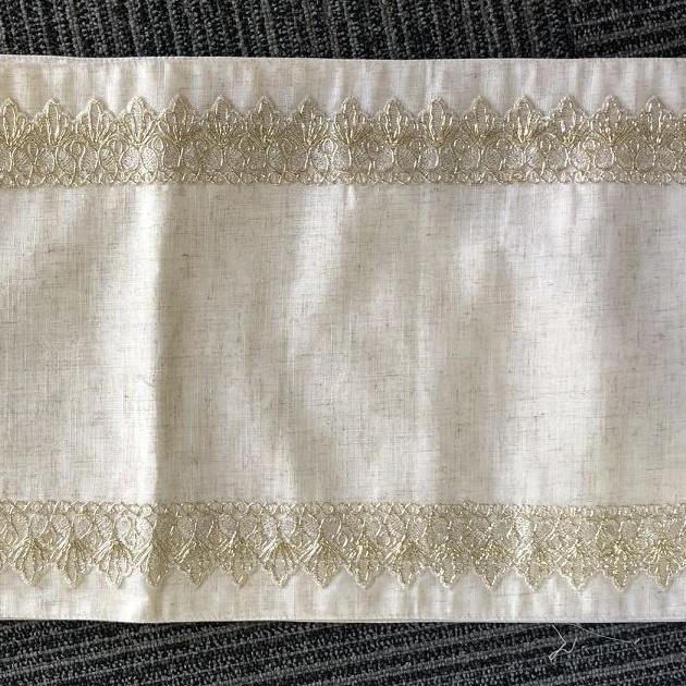 OWENIE royal standard size beige nature linen boho embroidered round linen burlap table runner with lace