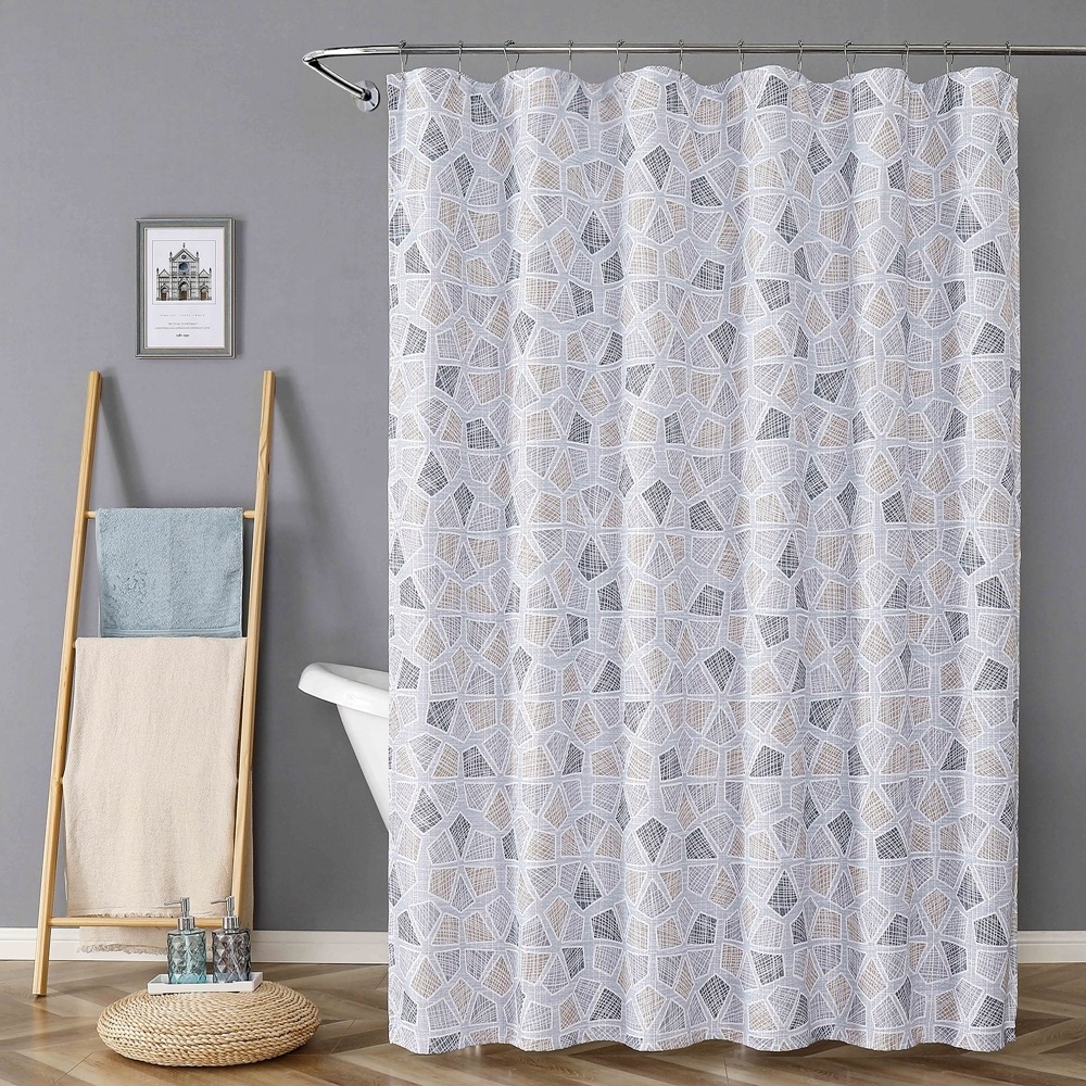 OWENIE Luxury Printed Custom Designed Polyester Fabric Lines Textured Bathroom Shower Curtain