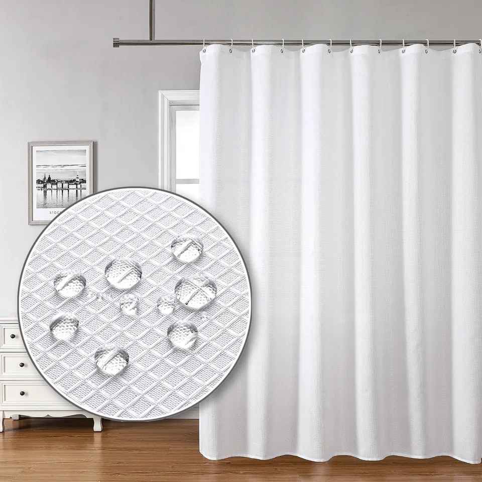 OWENIE Hot Selling Unique Custom Fashion New Product cheap White Fabric Shower Curtain With Waffle Texture