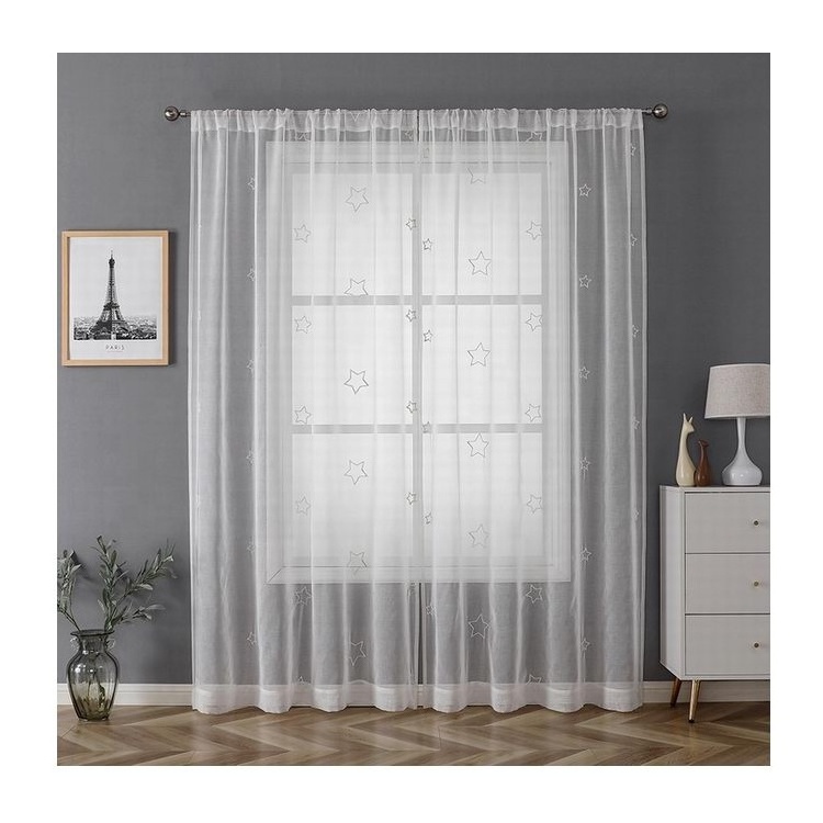 Star Glow Ready Made Curtain OWENIE Luminous Glow in the Dark Embroidery White Sheer Window Curtain