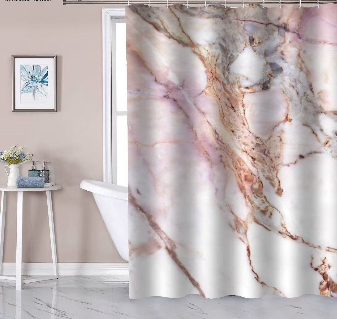 Owenie 2022 New Arrival 3d Print Waterproof Shower Curtain Set for Bathroom Marble Shower Curtains