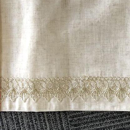 OWENIE royal standard size beige nature linen boho embroidered round linen burlap table runner with lace