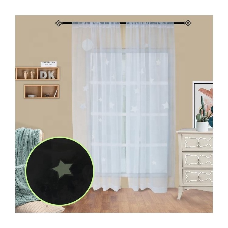 New Trend Fancy Twinkle Star Moon Recycle Window Panel OWENIE Luminous 3D Glow in the Dark Embroidery Window Curtain for Bedroom