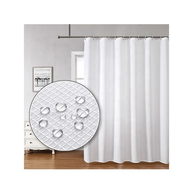 Promotion Price Unique Custom Fashion New Product Printing OWENIE White Fabric Shower Curtain With Waffle Texture