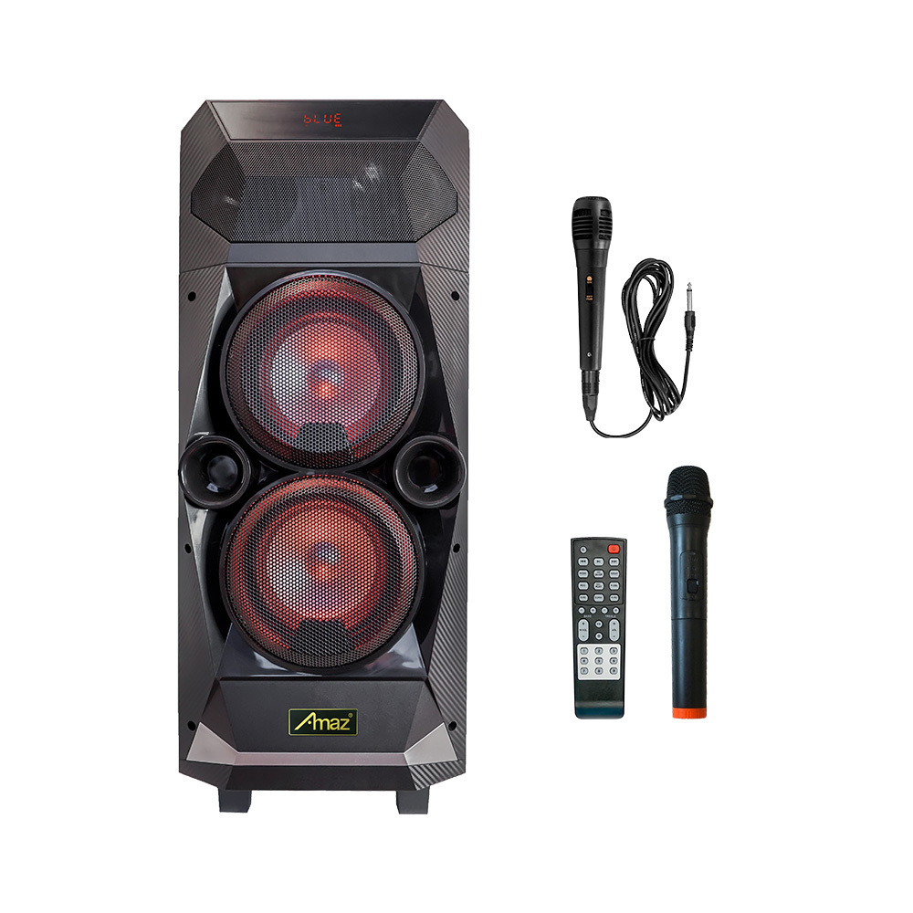 Wooden Case Dual 6.5inch  Active Karaoke Tower Party Speaker with BT/USB/FM/Aux/Mic