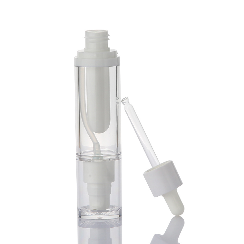 2023 new design empty 10ml dropper and 30ml dual chamber cosmetic plastic lotion bottle for skincare packaging