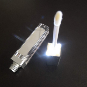 Hot sale empty 7ml matte silver black square LED lip gloss tubes container with led light and mirror wholesale