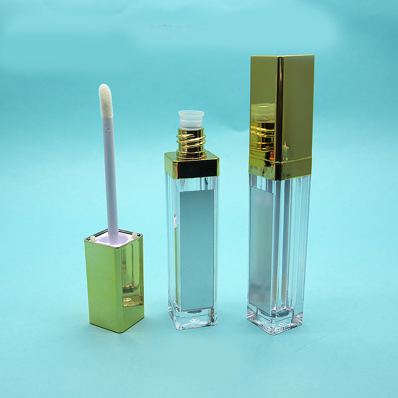 Hot sale empty 7ml matte silver black square LED lip gloss tubes container with led light and mirror wholesale