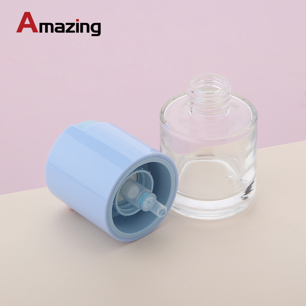 Clear 30ml Round Eco Friendly Glass Lotion Bottle Cosmetic Packaging Empty Foundation Bottle Serum Container With Lotion Pump