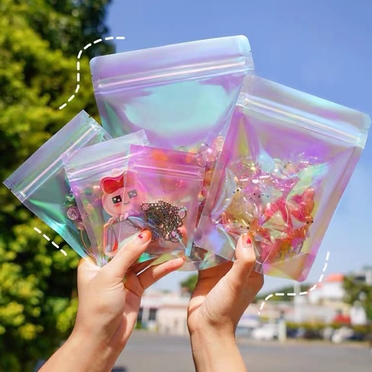 digital printing clear stand up iridescent holographic packaging bag for dried mushroom packaging bag