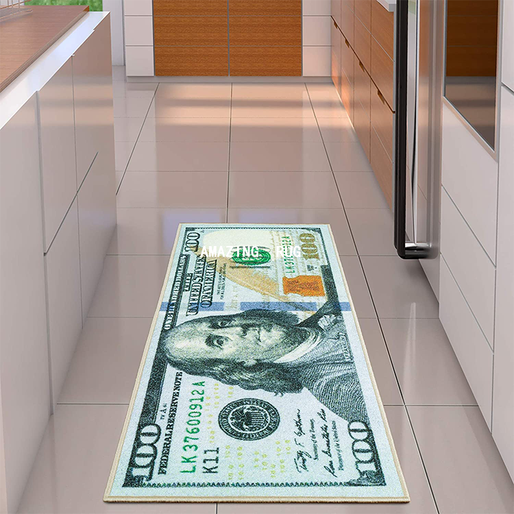 Custom Size Washable Non-Slip Outdoor Mat Rug No Moq Money Rug Custom Logo Shape Dollar Logo Rugs