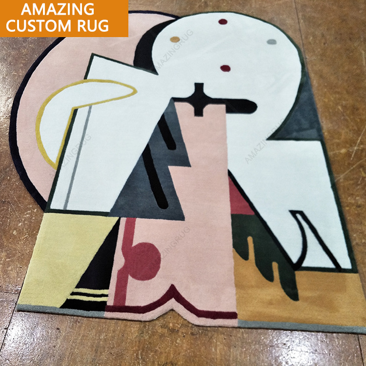 Custom Design hot sell Hand Tufted Carpet  Die Cut Shape Rug Logo cotton backing non slip wholesale products