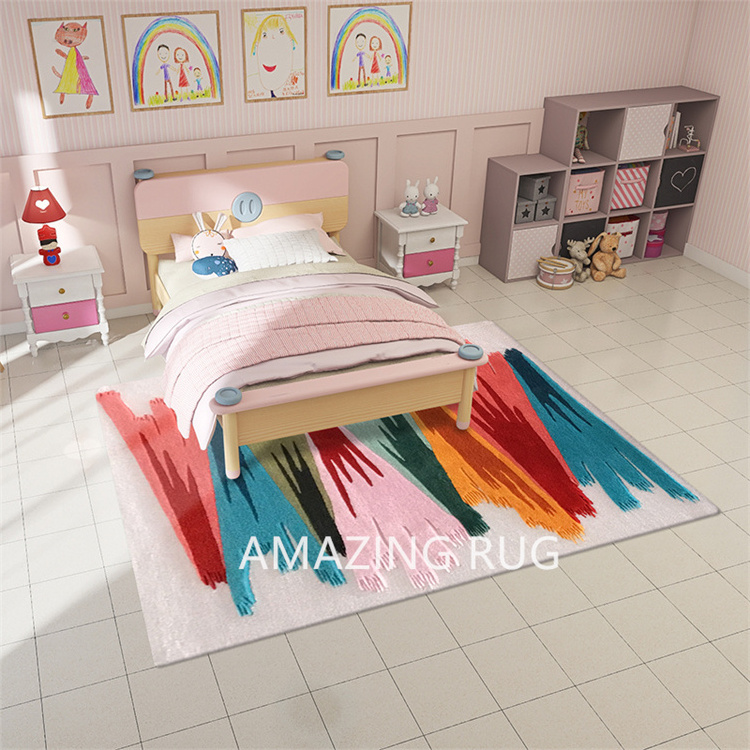 Long pile15mm soft colorful carpet for living room plush shaggy carpet custom rainbow rugs for kids bedroom