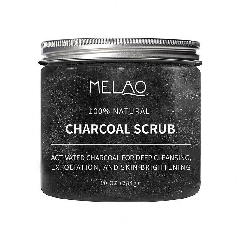 MELAO Professional Natural Exfoliating Charcoal Salt Body Scrub for Acne, Cellulite, Dead Skin, Scars and Wrinkles