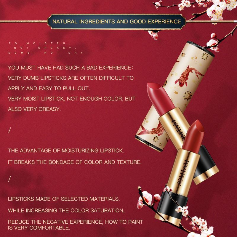 JOMTAT Hot 5 red Colors moisturizing Lip Stick Velvet Makeup lipstick on chinese classical style