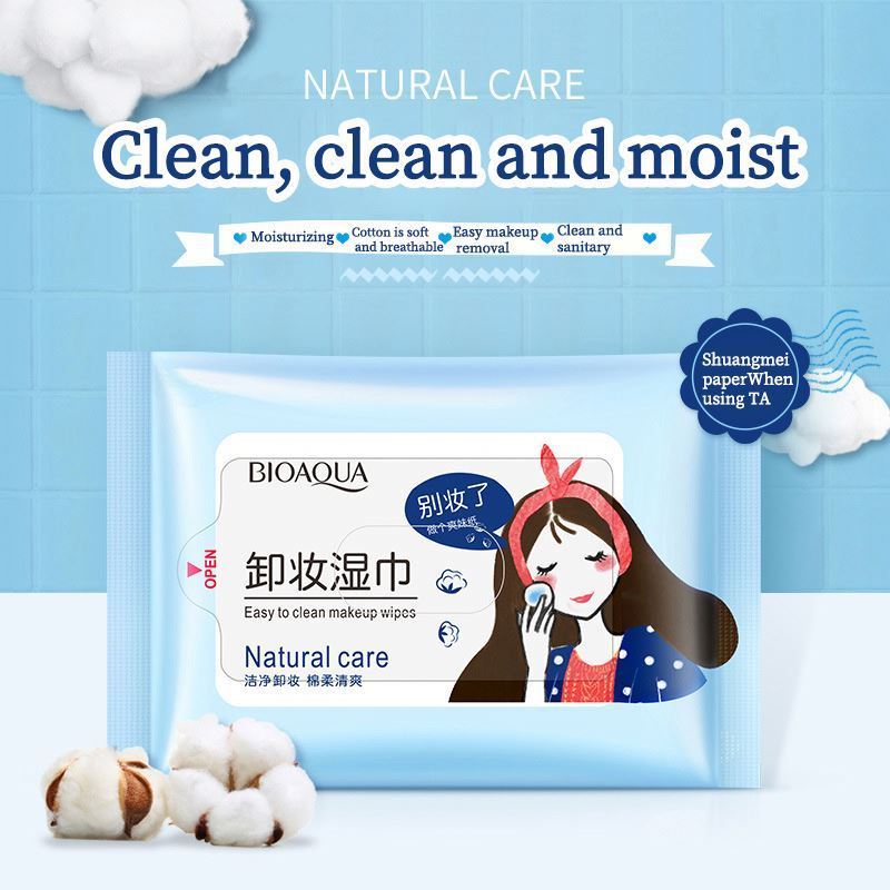 OEM ODM BIOAQUA Cotton Deep Cleansing Moisture cosmetic makeup remover wipes 25wipes/box