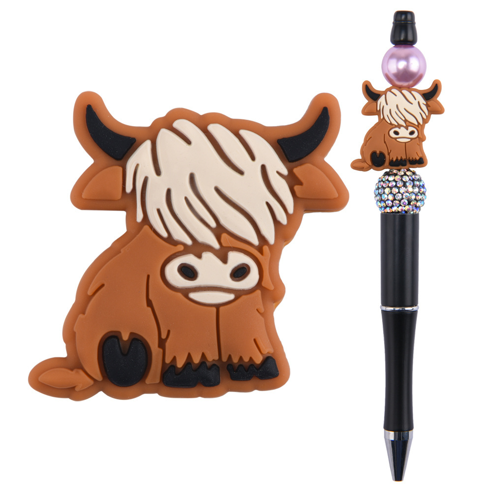 new arrival cartoon highland cow focal beads soft silicone beads for pen making pen charms