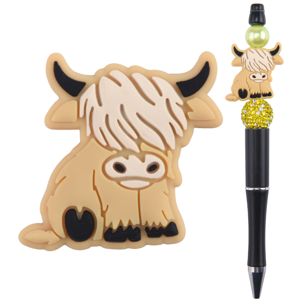 new arrival cartoon highland cow focal beads soft silicone beads for pen making pen charms