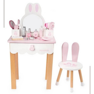 Children Wooden Simulation Dressing Table Princess Pretend Play Makeup Barber Game Toy Girl Play House Gift For Kids