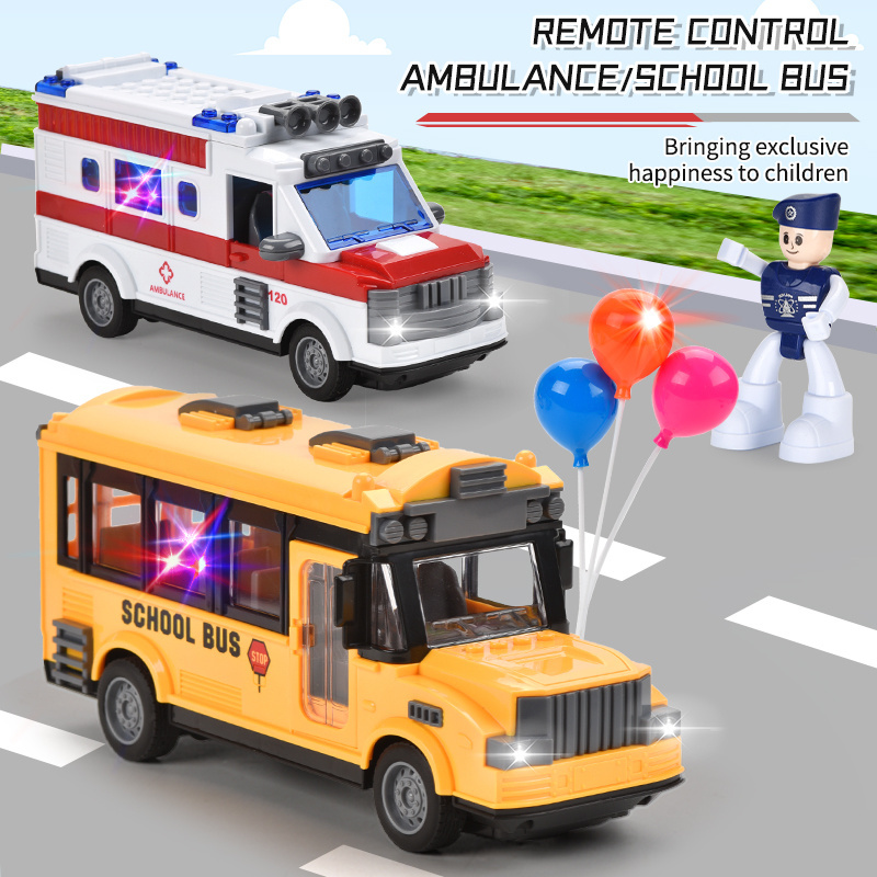 four-channel rc school bus toy car model with light kids remote control ambulance toy