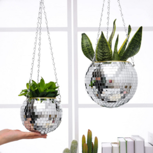 Hot Sale Disco Mirror Ball Plant Round Hanging Planter Flower Pot With Metal Macrame Rope Hanging Drainage Hole For Home Decor