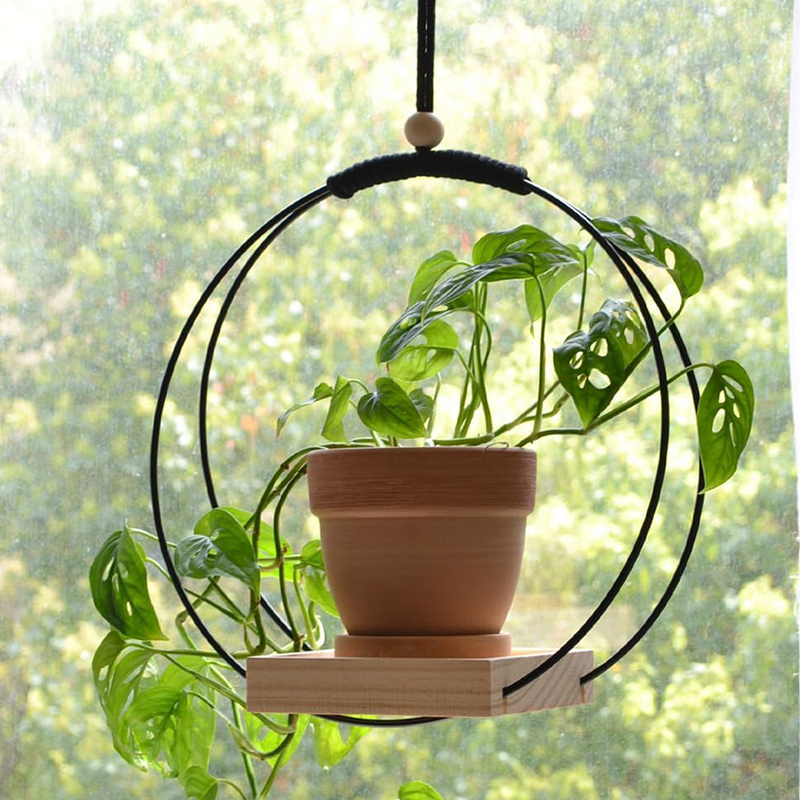 Hot Selling Boho Macrame Hanging Plant Holder For Indoor Plants Plant Hanger With Wood Base