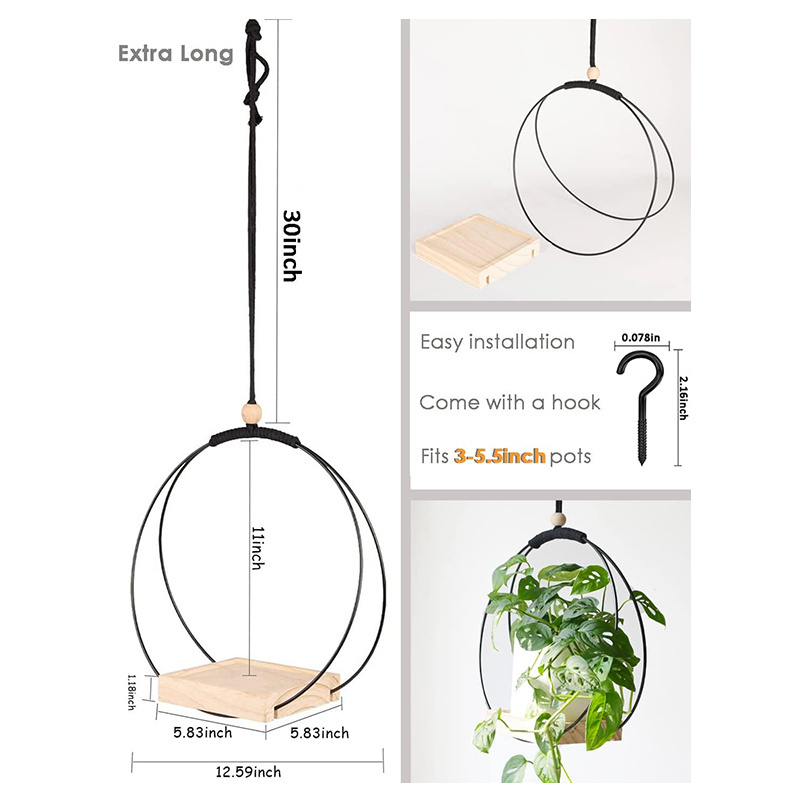 Hot Selling Boho Macrame Hanging Plant Holder For Indoor Plants Plant Hanger With Wood Base