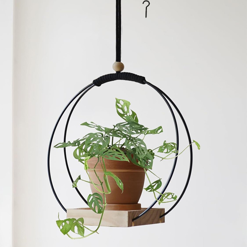 Hot Selling Boho Macrame Hanging Plant Holder For Indoor Plants Plant Hanger With Wood Base